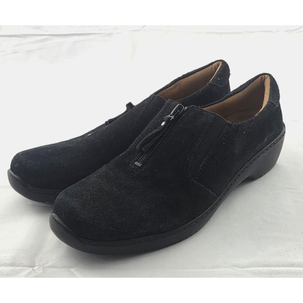 Natural Soul Shoes Womens 7 Black Suede Zip Slip On Comfort Normcore Minimalism